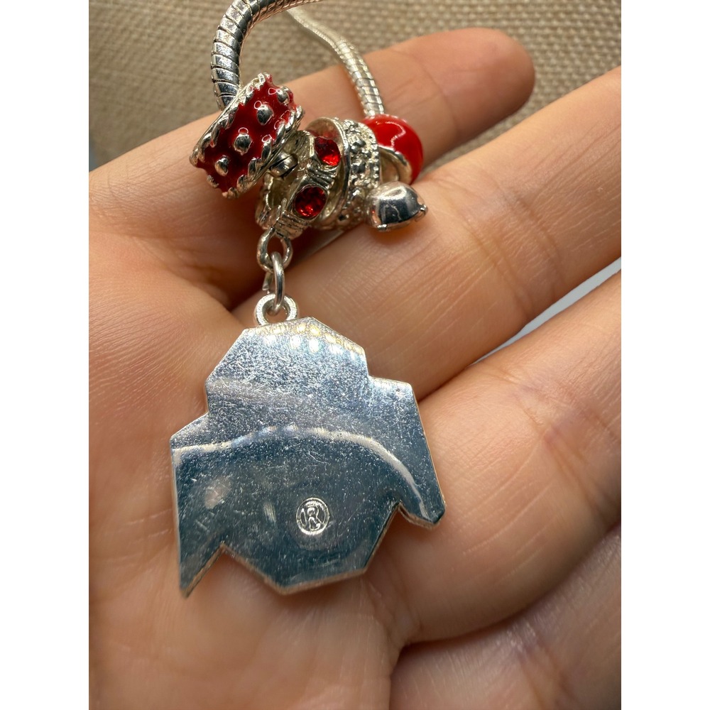 Ohio State Buckeyes Silver Tone Snake Chain Charm Necklace Red Heart Clasp - Picture 3 of 5